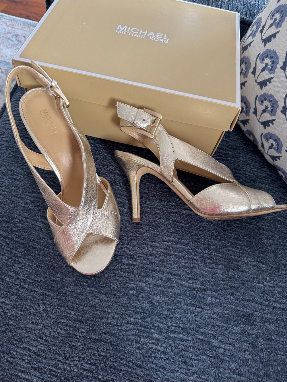 Michael Kors Metallic Gold Crisscross Peep-Toe Slingback Heels - Picture 8 of 8